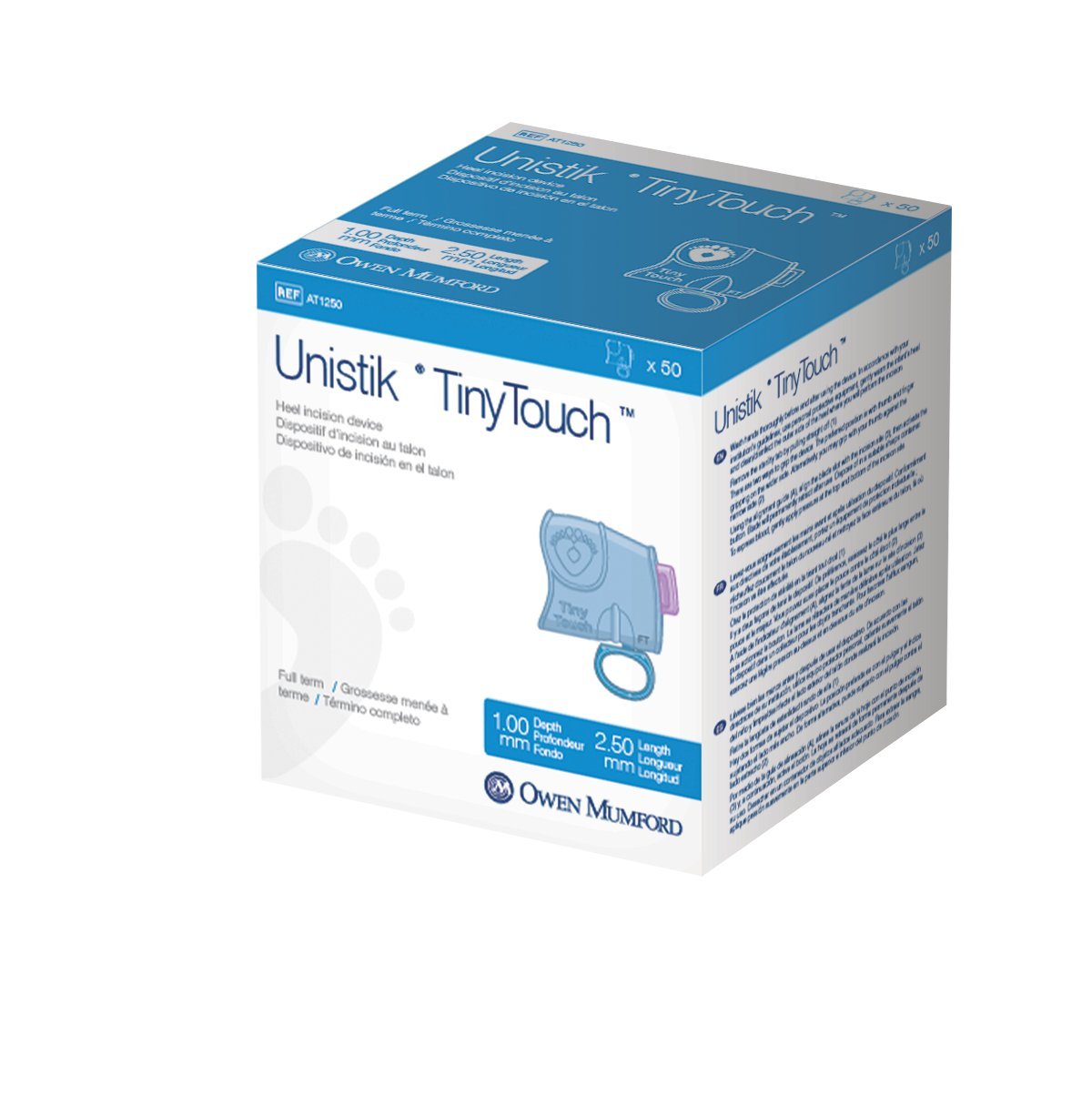 Unistik 3 TinyTouch full-term heel device front view showing compact safety design.