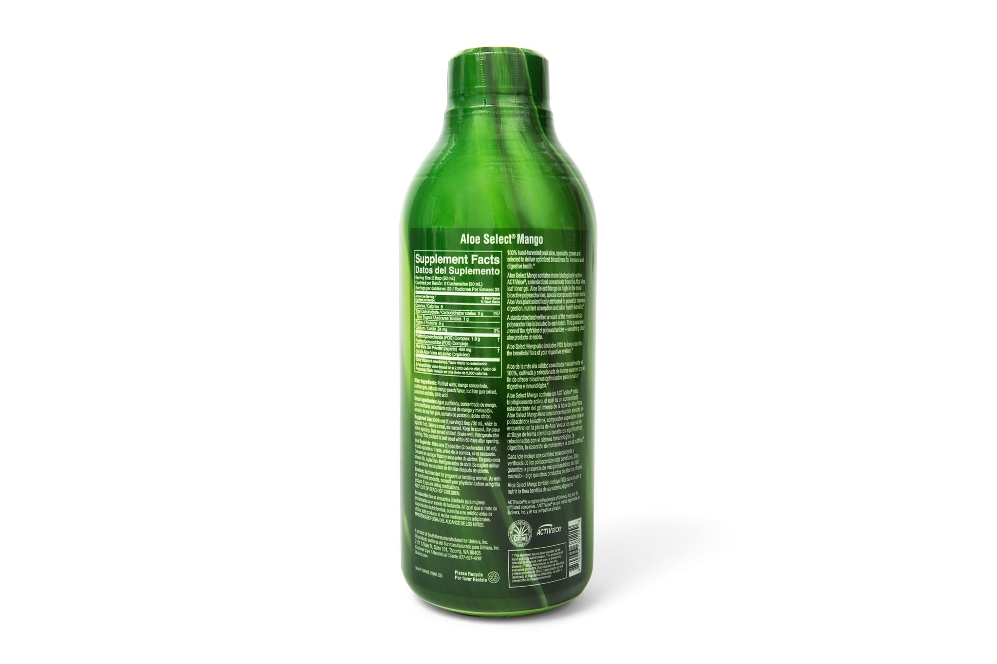 Packaging of Univera Aloe Select Mango for easy storage.