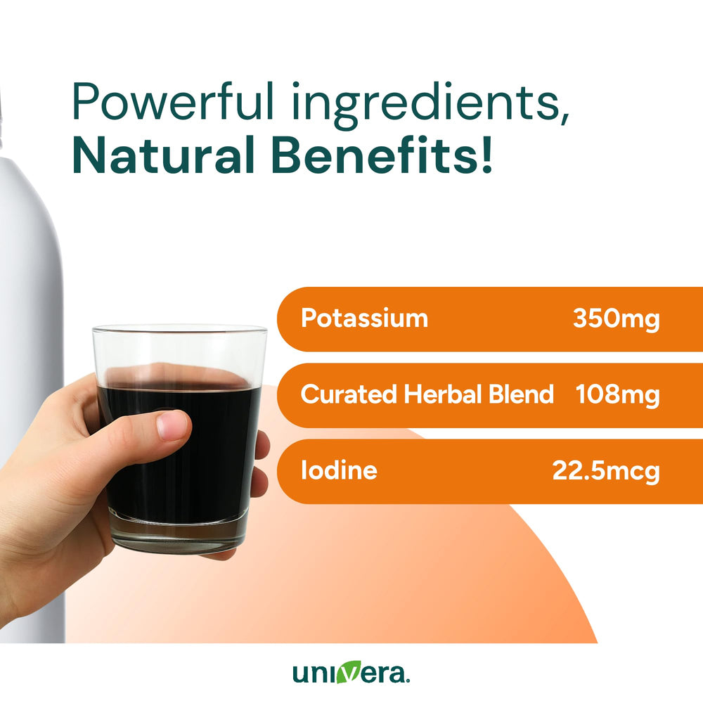Univera km measuring spoon demonstrates morning and night dosing.