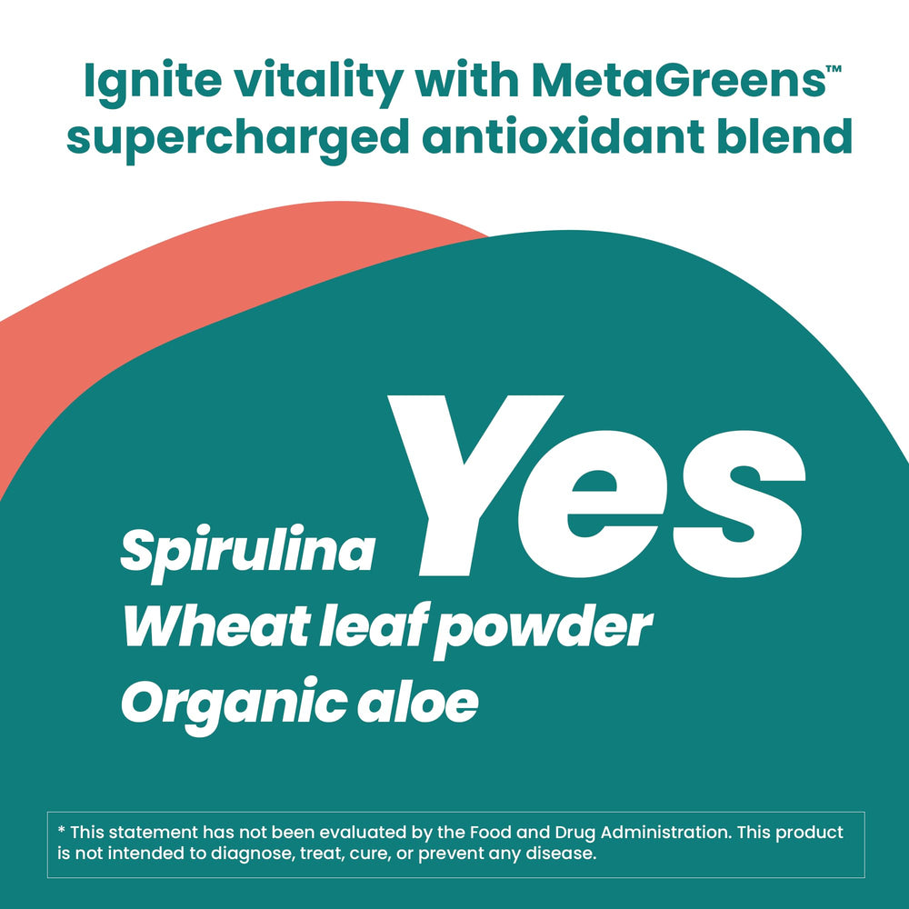 Univera Metagreens powder-jar highlights storage of a nutrient-dense greens blend.