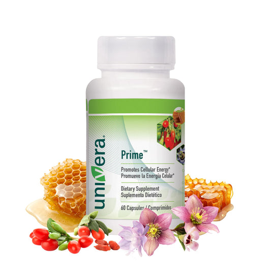 Univera Prime capsules in bottle suggest cellular renewal support for daily wellness