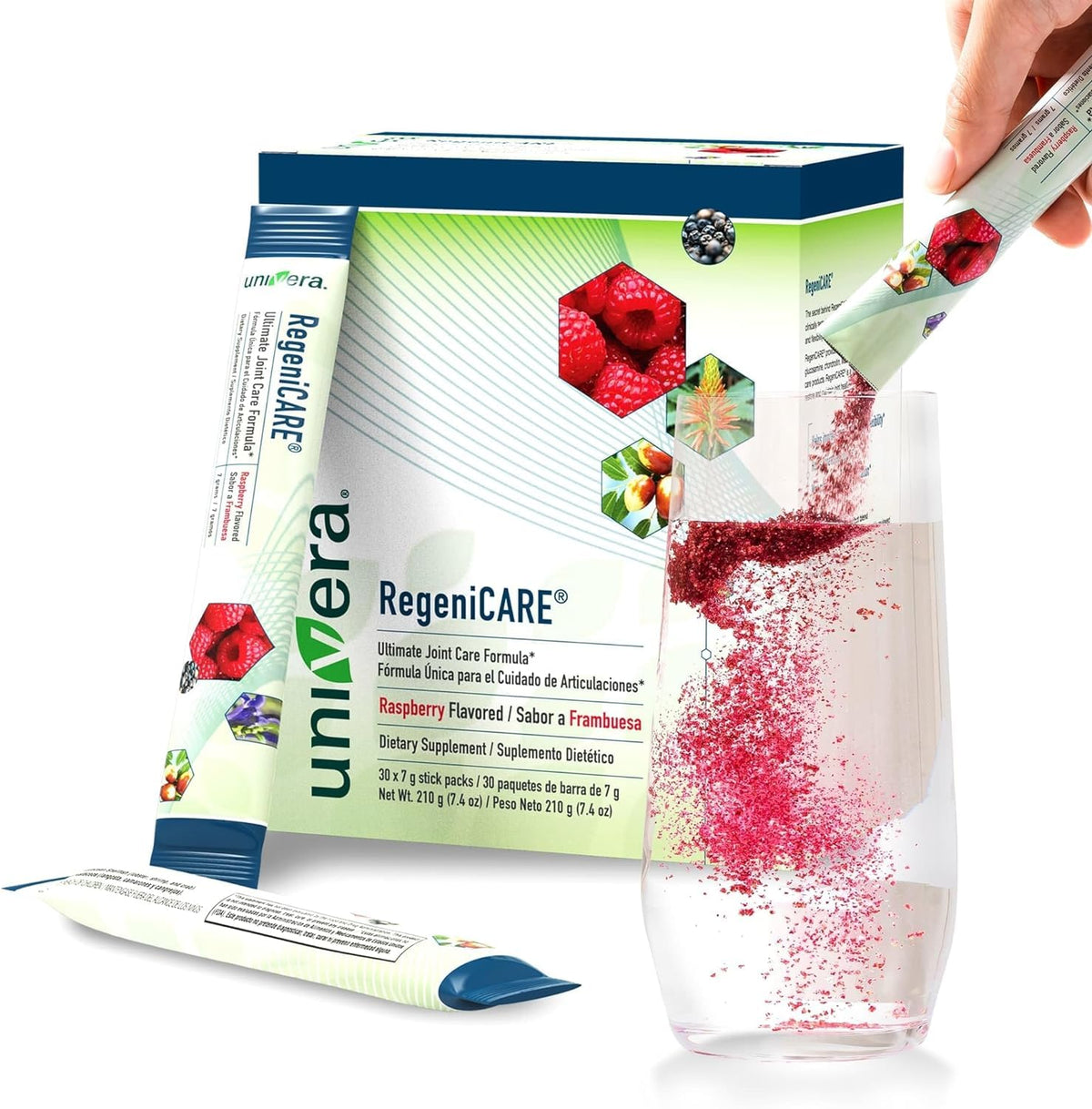 Univera raspberry-flavored drink mix for daily joint support and mobility.