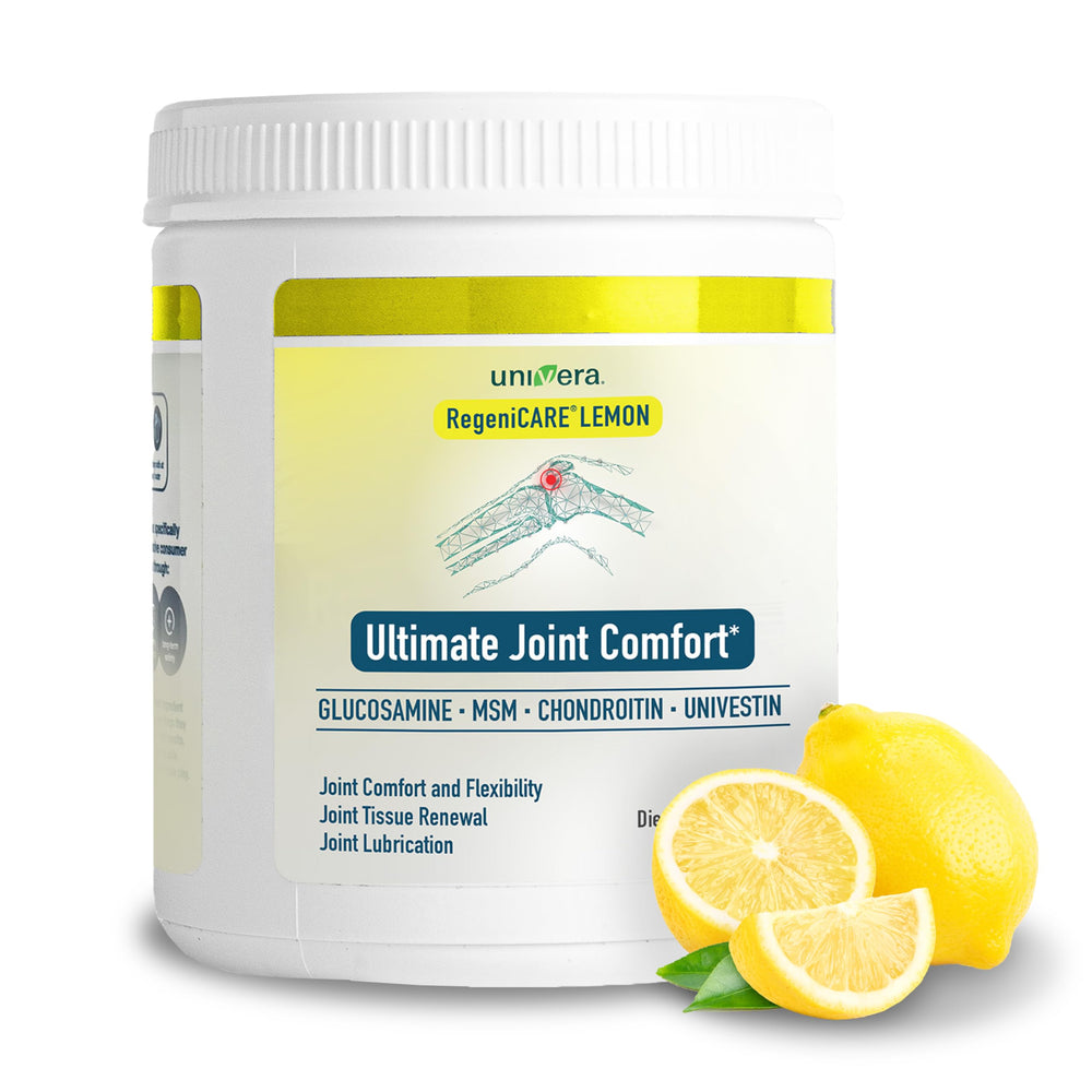 Univera RegeniCARE canister front view highlighting joint support formula.