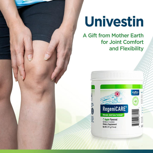 Univera RegeniCARE green apple powder dissolving in water for quick absorption.