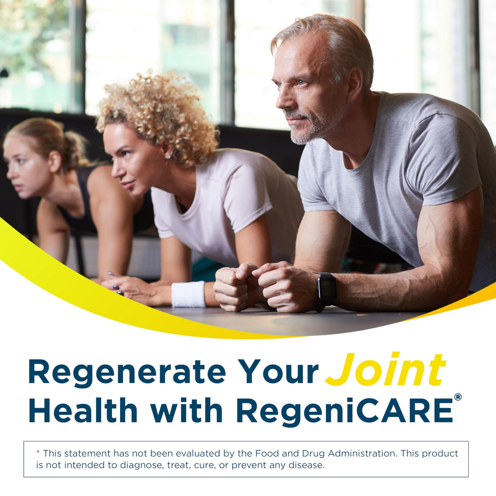 Univera RegeniCARE ingredients panel shows Univestin, glucosamine, chondroitin, MSM for joint health.