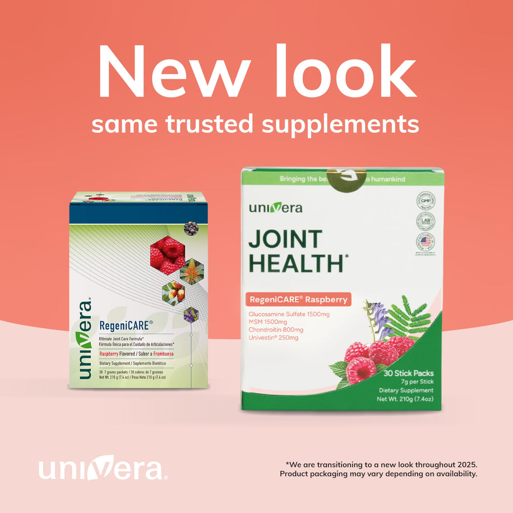 Univera 7g stick pack for convenient on-the-go joint care.