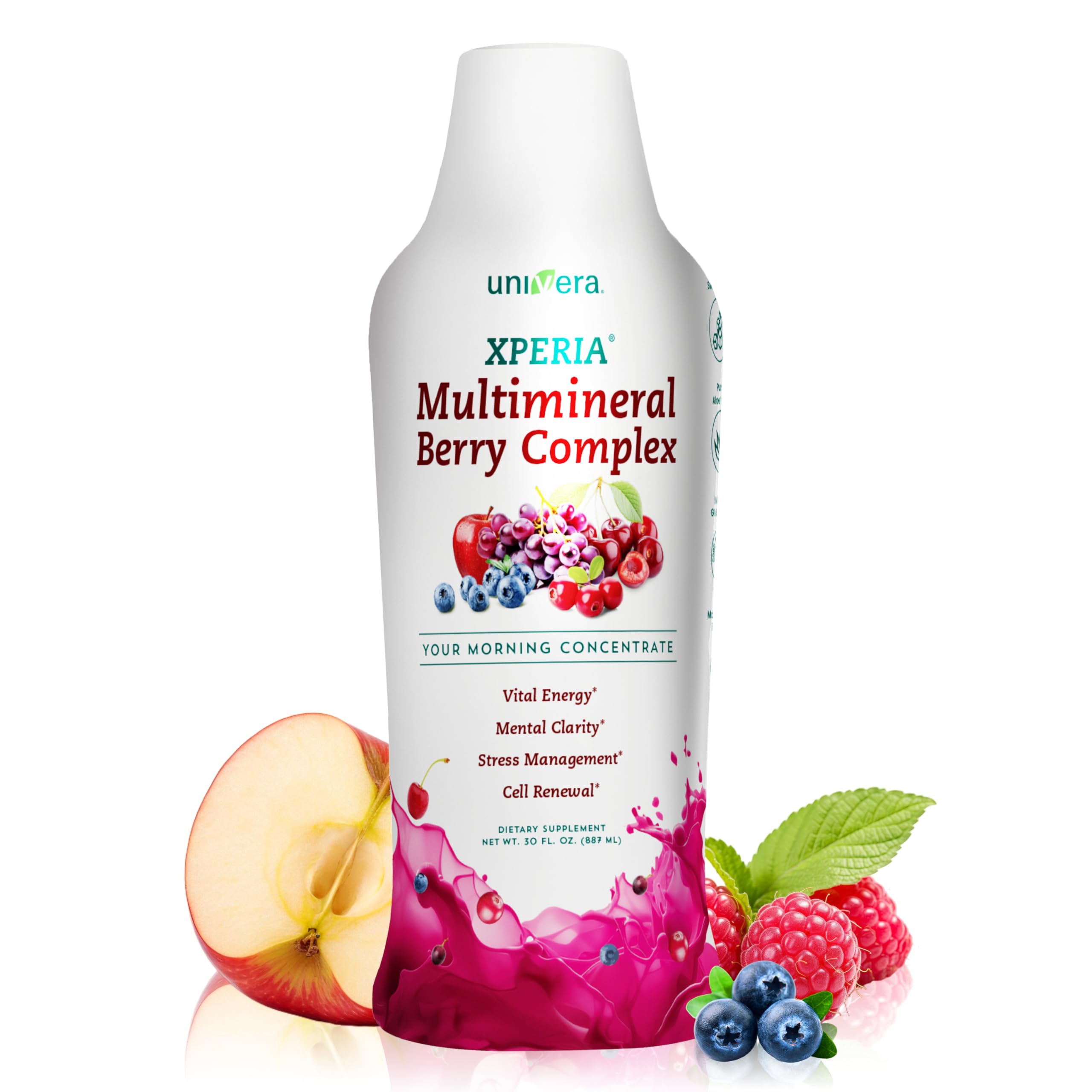 Univera Xperia Concentrate bottle pouring for an energized morning routine