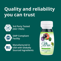 Univera Xtra Minis bottle cap emphasizes secure, spill-free dosing.