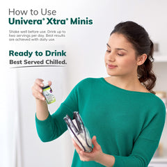 Univera Xtra Minis glass serve suggests quick desk-side consumption.