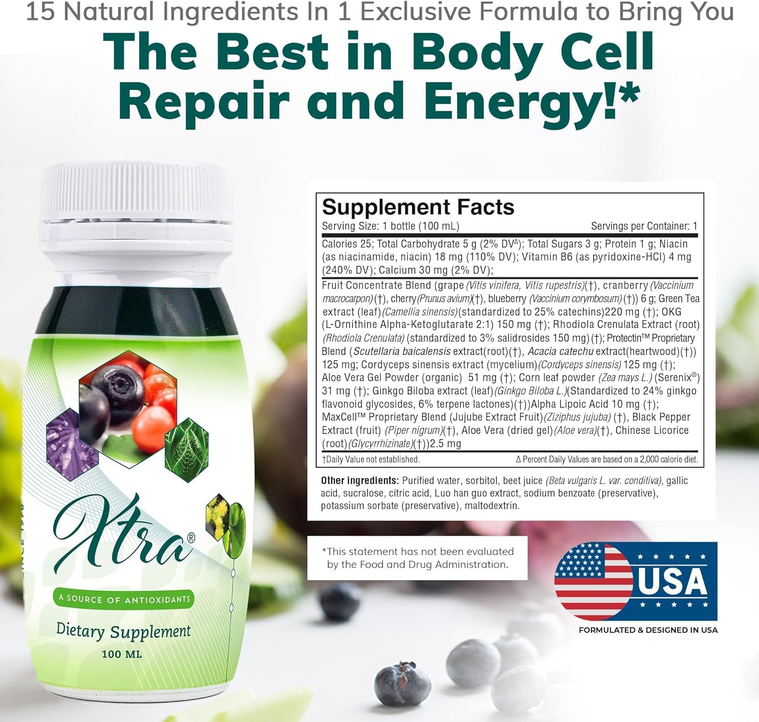 Univera Xtra Minis serving cup highlights steadier energy for tasks.