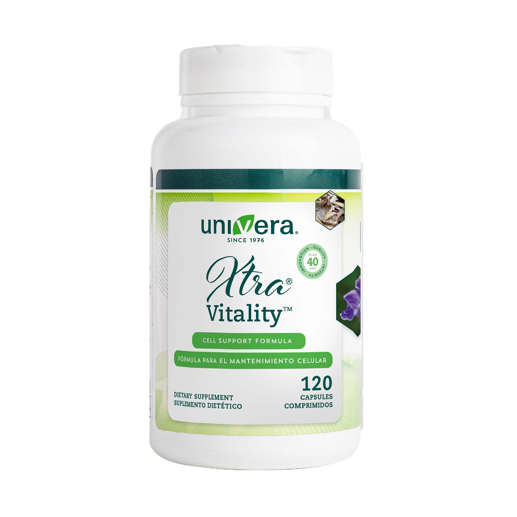 Univera Xtra Vitality capsules close-up illustrating energy and joint ease