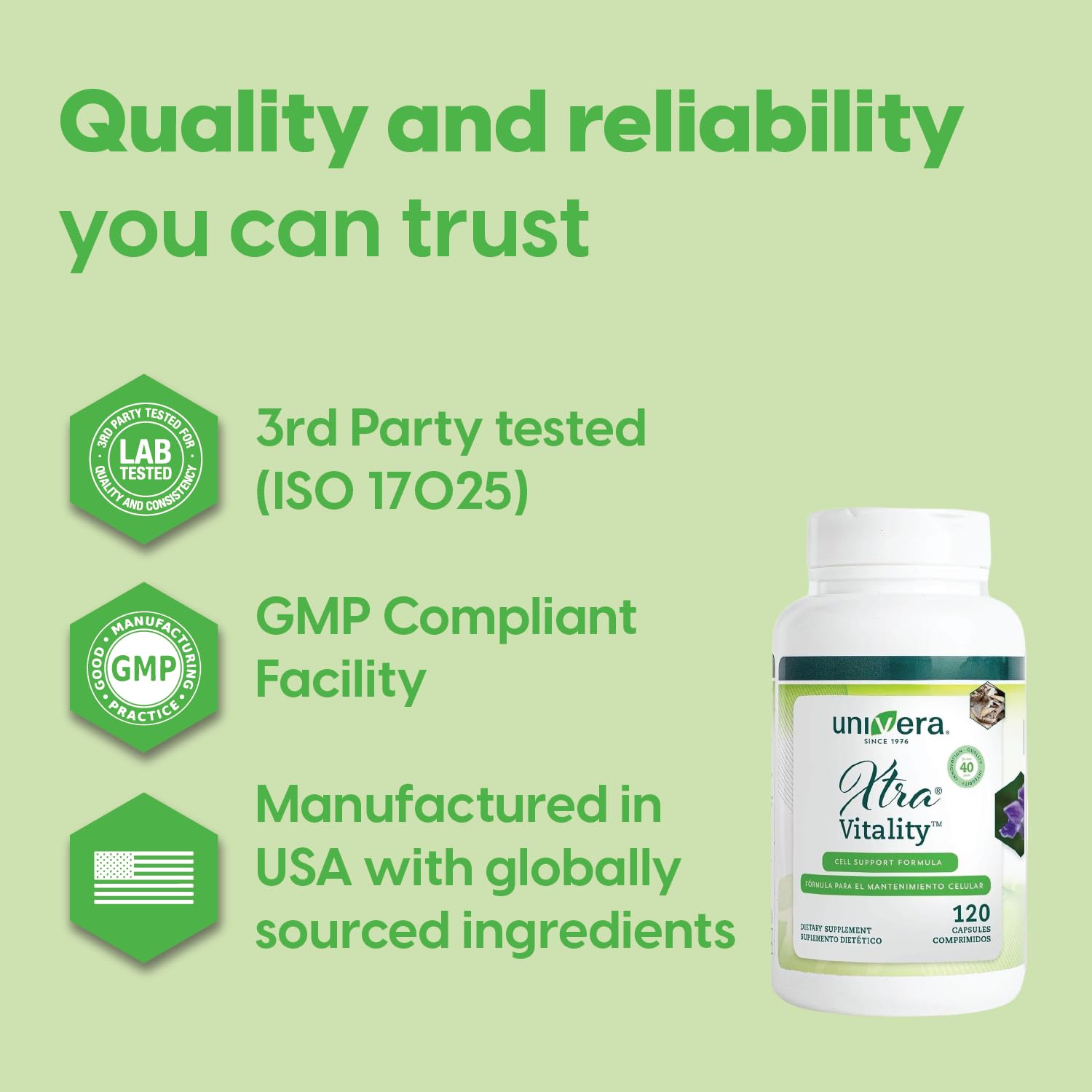 Univera Xtra Vitality ingredients illustration highlighting green tea extract for focus