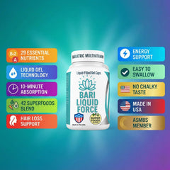 Universal Body Labs Post Bariatric Multivitamin 42 fruits blend label supports daily micronutrient goals.