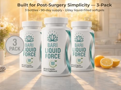 Universal Body Labs Post Bariatric Multivitamin liquid-softgels bottle close-up easier to swallow after surgery.