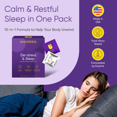 Closeup of Universal U De-Stress & Sleep pack showing preportioned daily packs.
