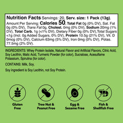 Individual sachets deliver 10.5 g of high-quality whey isolate per serving.