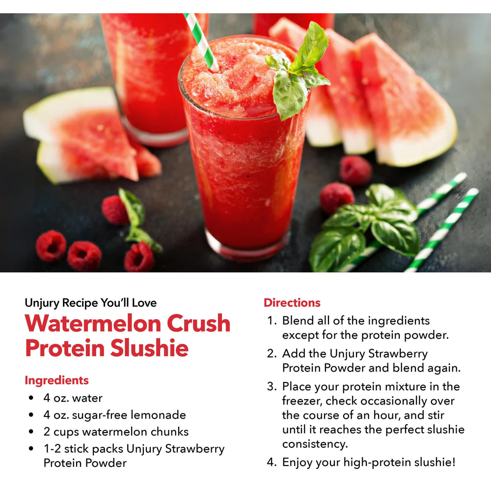 Shake with milk using Unjury Strawberry for a smooth protein drink.