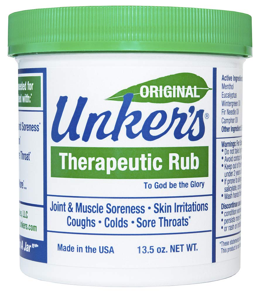Unkers Therapeutic Salve bottle pour for quick, soothing topical application on joints and muscles.
