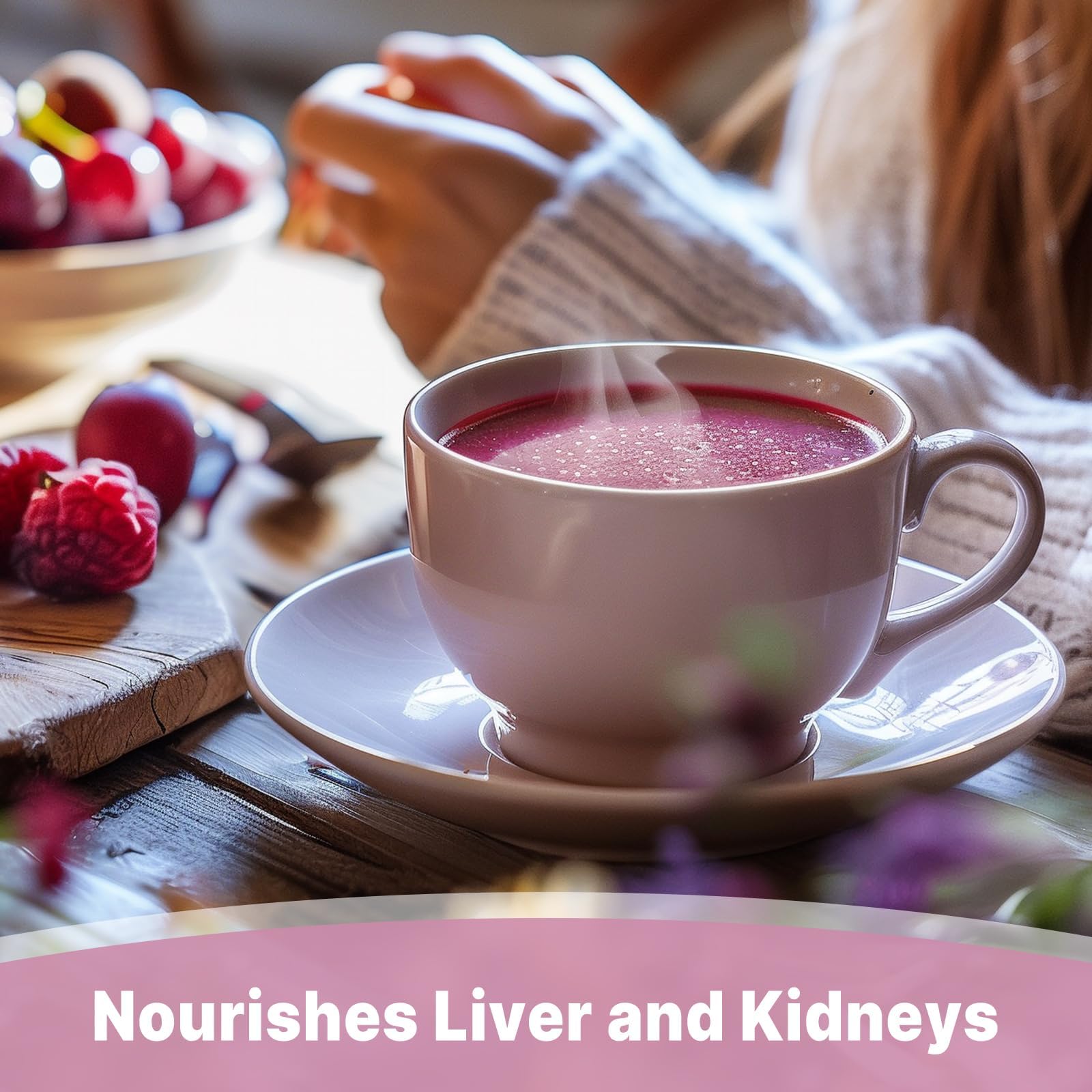 UNLEASH'D ORGANIC Mulberry Juice Powder stirred into smoothies for a nutritious upgrade.