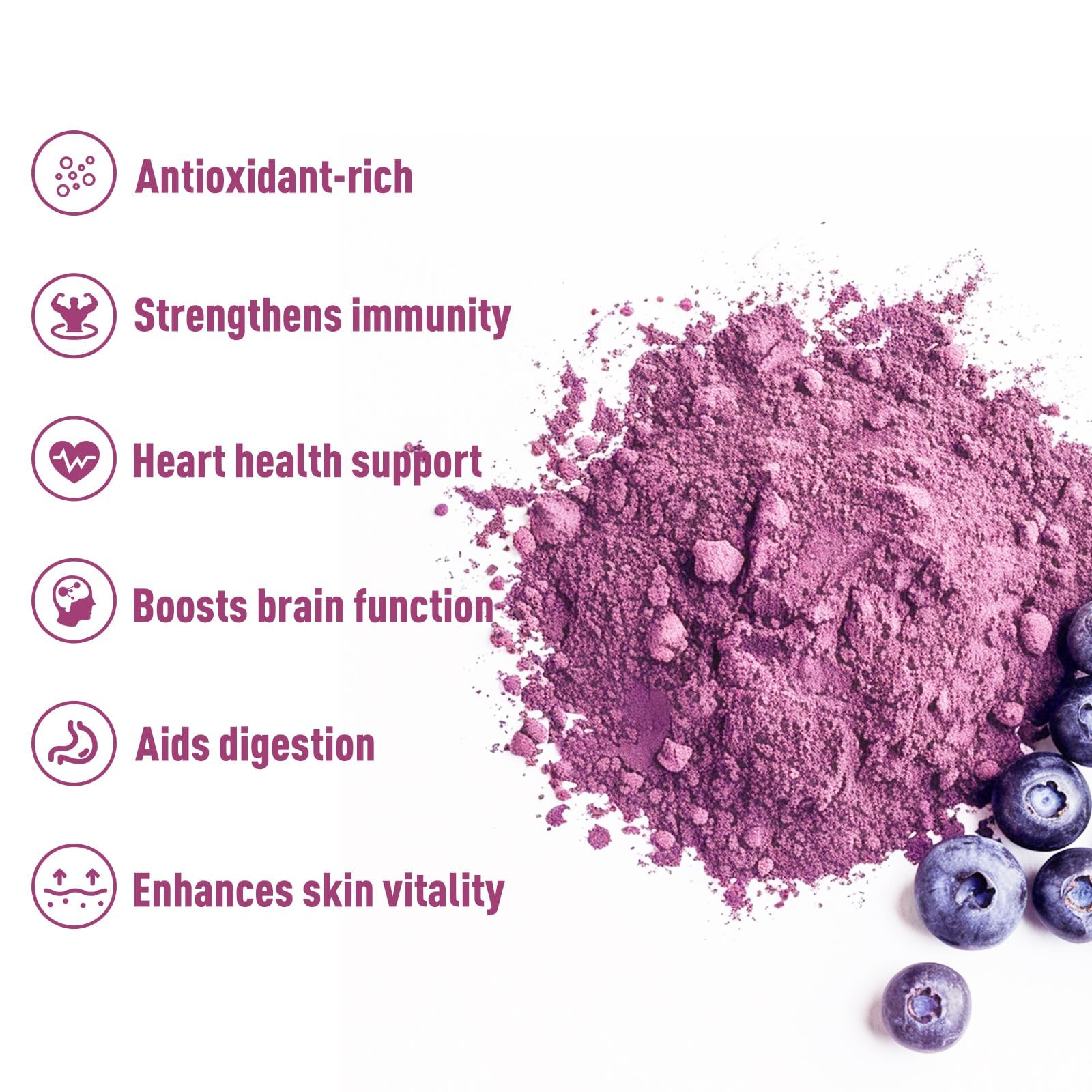 UNLEASH'D ORGANIC Blueberry Powder jar close-up highlights nutrient-dense ingredients.