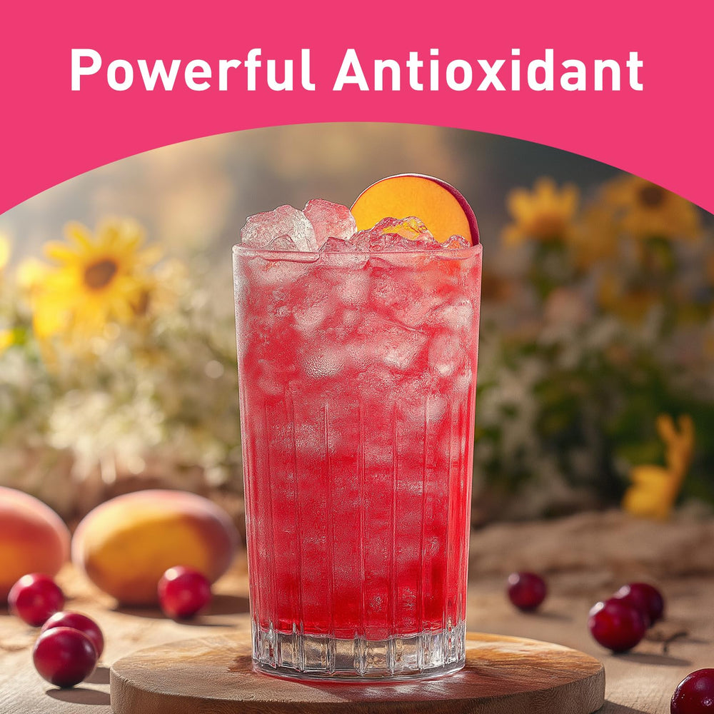 UNLEASH'D ORGANIC powder stirred into water reveals vibrant tart drink and antioxidants.