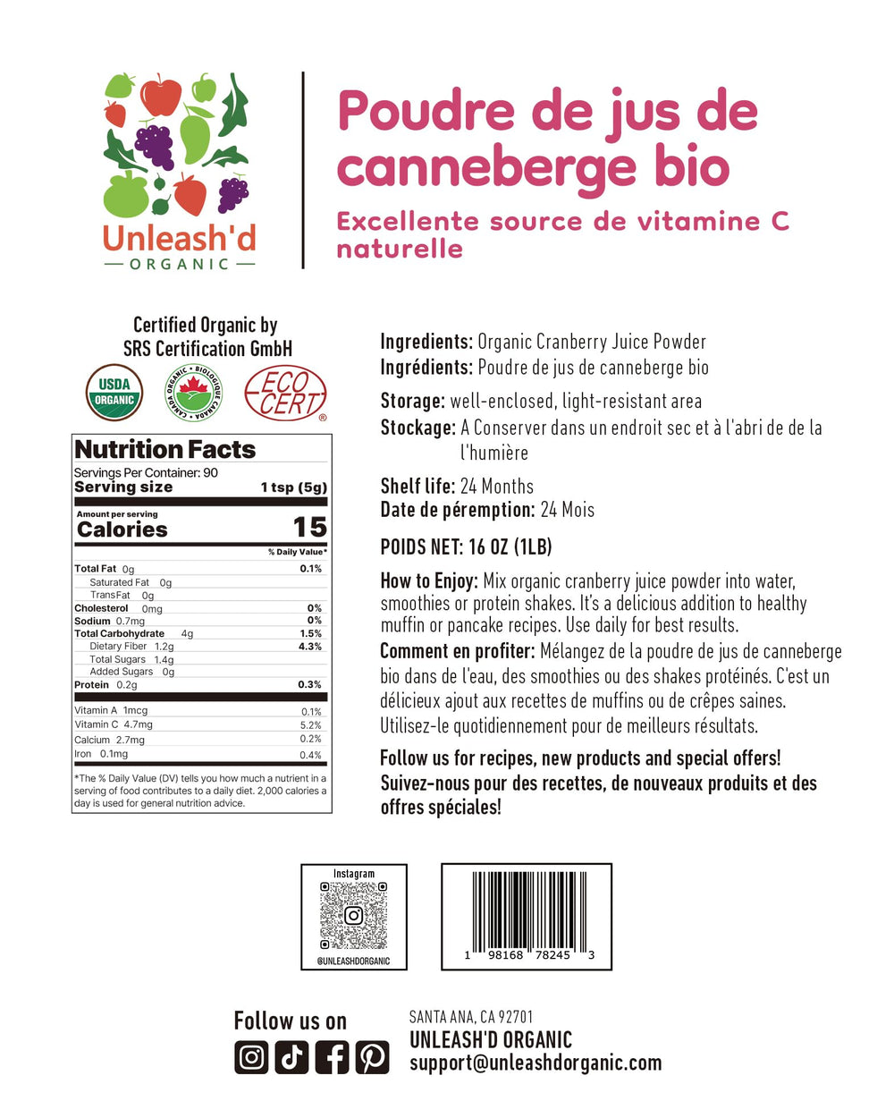 UNLEASH'D ORGANIC scoop with powder for quick, convenient nutrient boost.