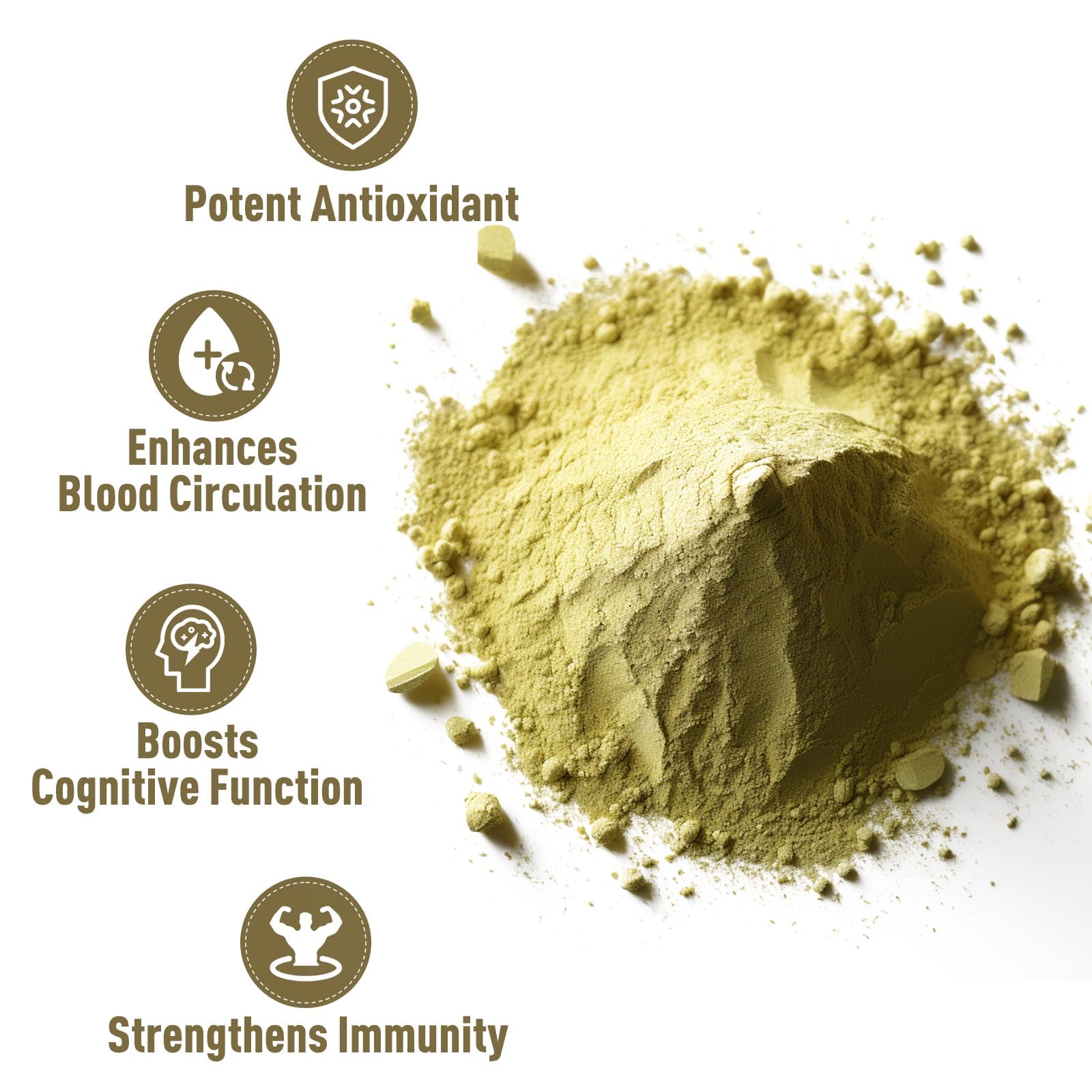 UNLEASH'D ORGANIC Ginkgo Biloba Powder dispensing scoop for easy mixing.