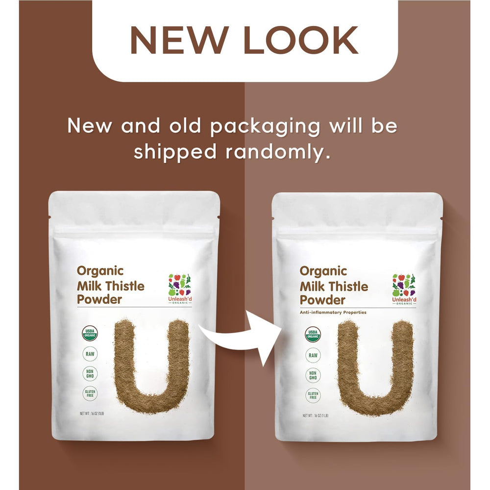 Closeup of UNLEASH'D Organic Milk Thistle Powder texture for smoothies