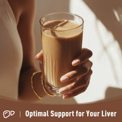 Beautiful smoothie with UNLEASH'D Milk Thistle Powder conveys convenient daily nutrition