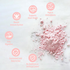 UNLEASH'D ORGANIC pomegranate powder jar closeup with vibrant color and natural ingredients
