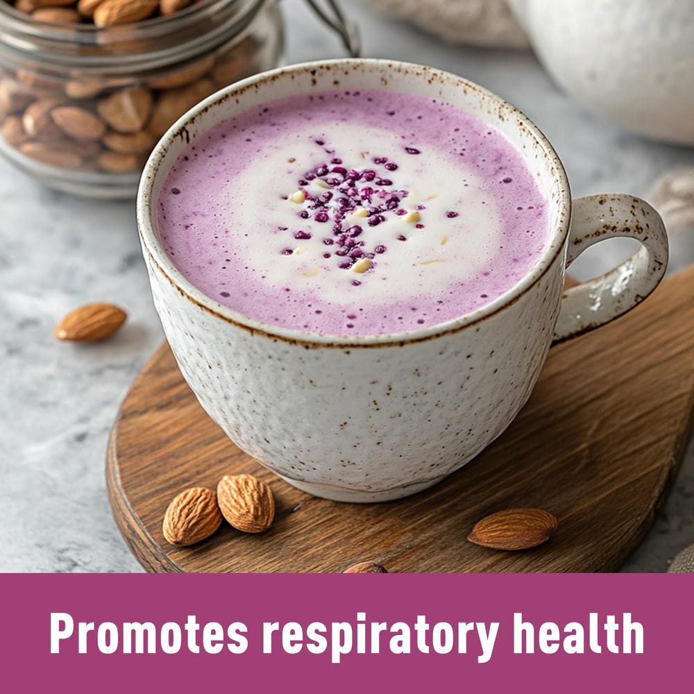 UNLEASH'D ORGANIC elderberry juice powder in a smoothie glass