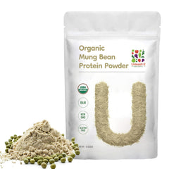 UNLEASH'D ORGANIC mung bean protein powder bottle highlights high-quality organic protein.