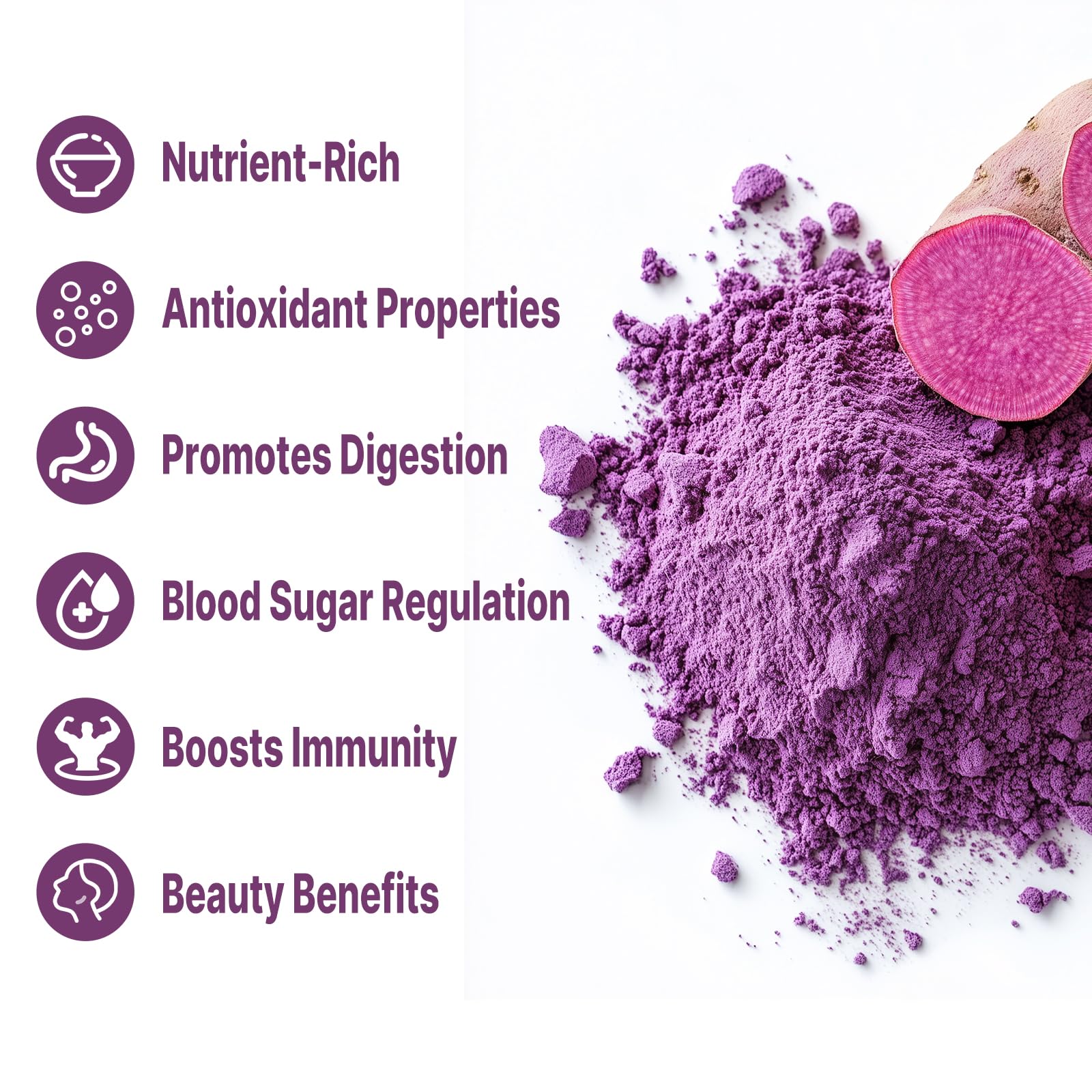 USDA-certified UNLEASH'D ORGANIC Purple Potato Powder label on the jar.