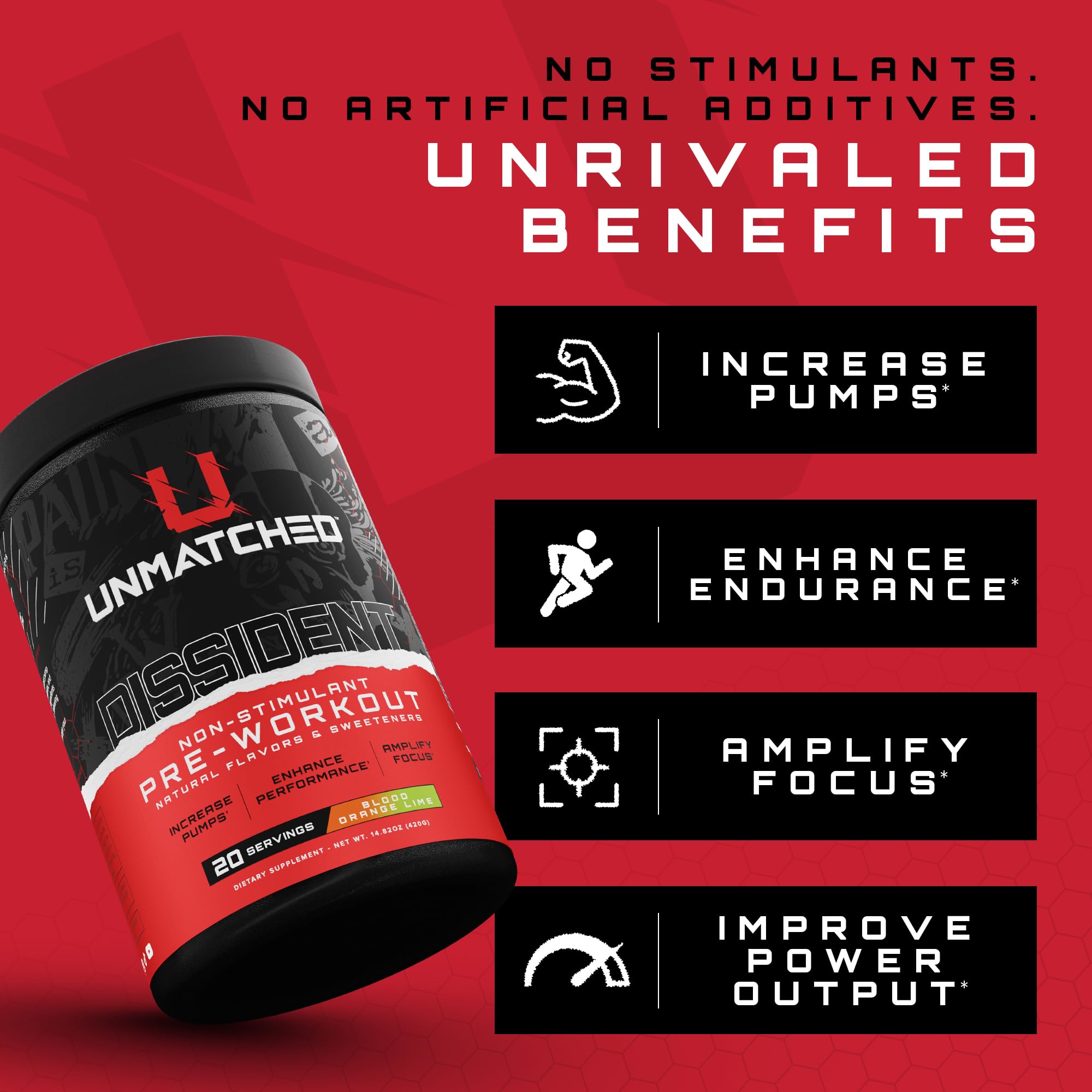 Unmatched Dissident Peak ATP energy boost for strength and endurance.