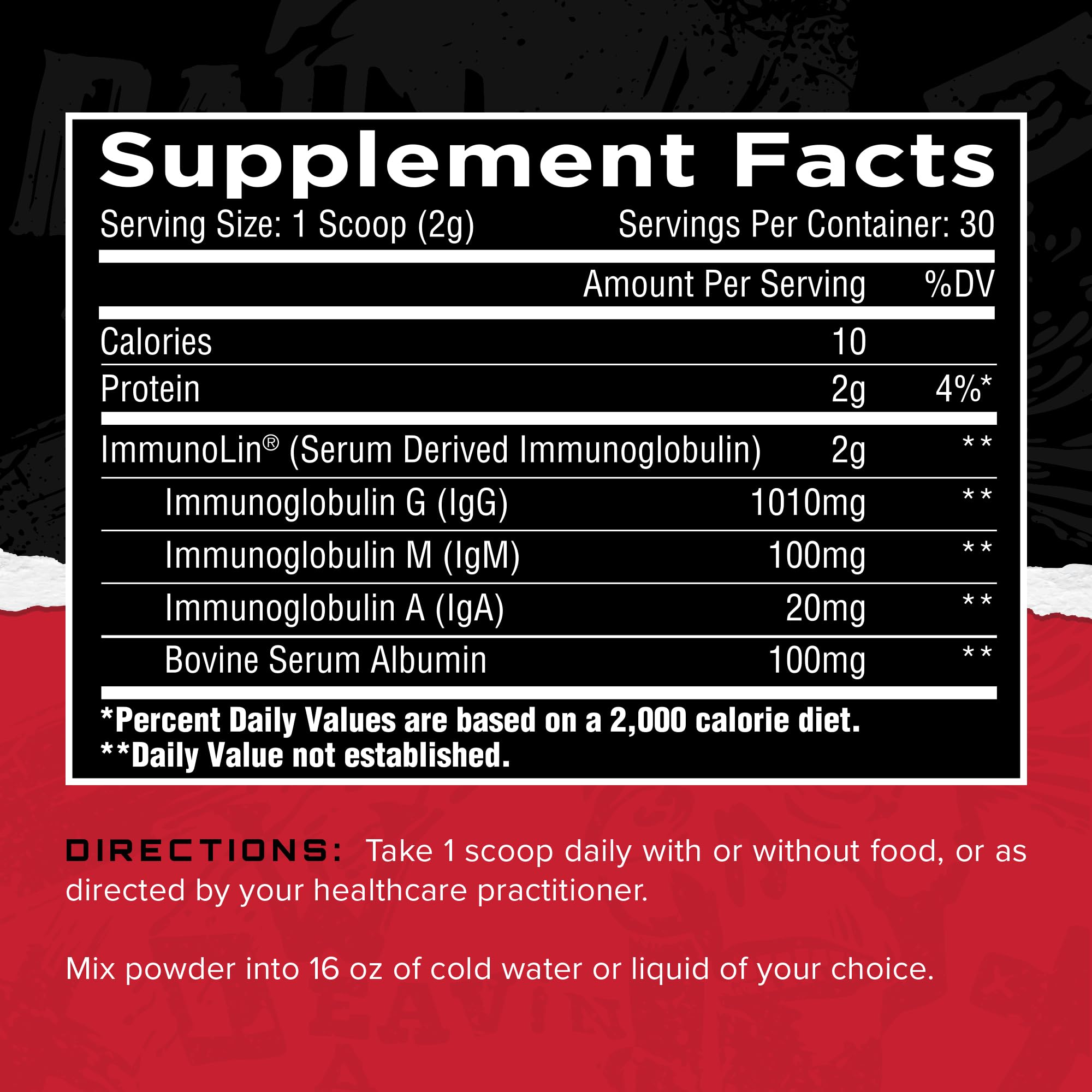 Unmatched Immuno-IGG colostrum powder with measuring scoop for easy daily servings.