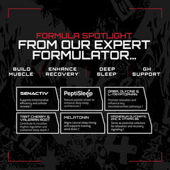 Unmatched Longevity Sleep magnesium and zinc components shown for overnight muscle relaxation