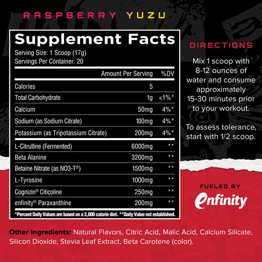Unmatched Outlier raspberry-yuzu scoop—flavored pre-workout dose before training.