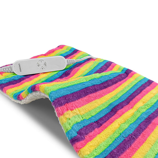 UNOWIX heating pad for full-body coverage in rainbow plush fabric