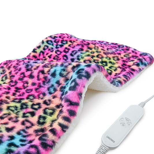 UNOWIX weighted heating pad with leopard print cover for even heat and style
