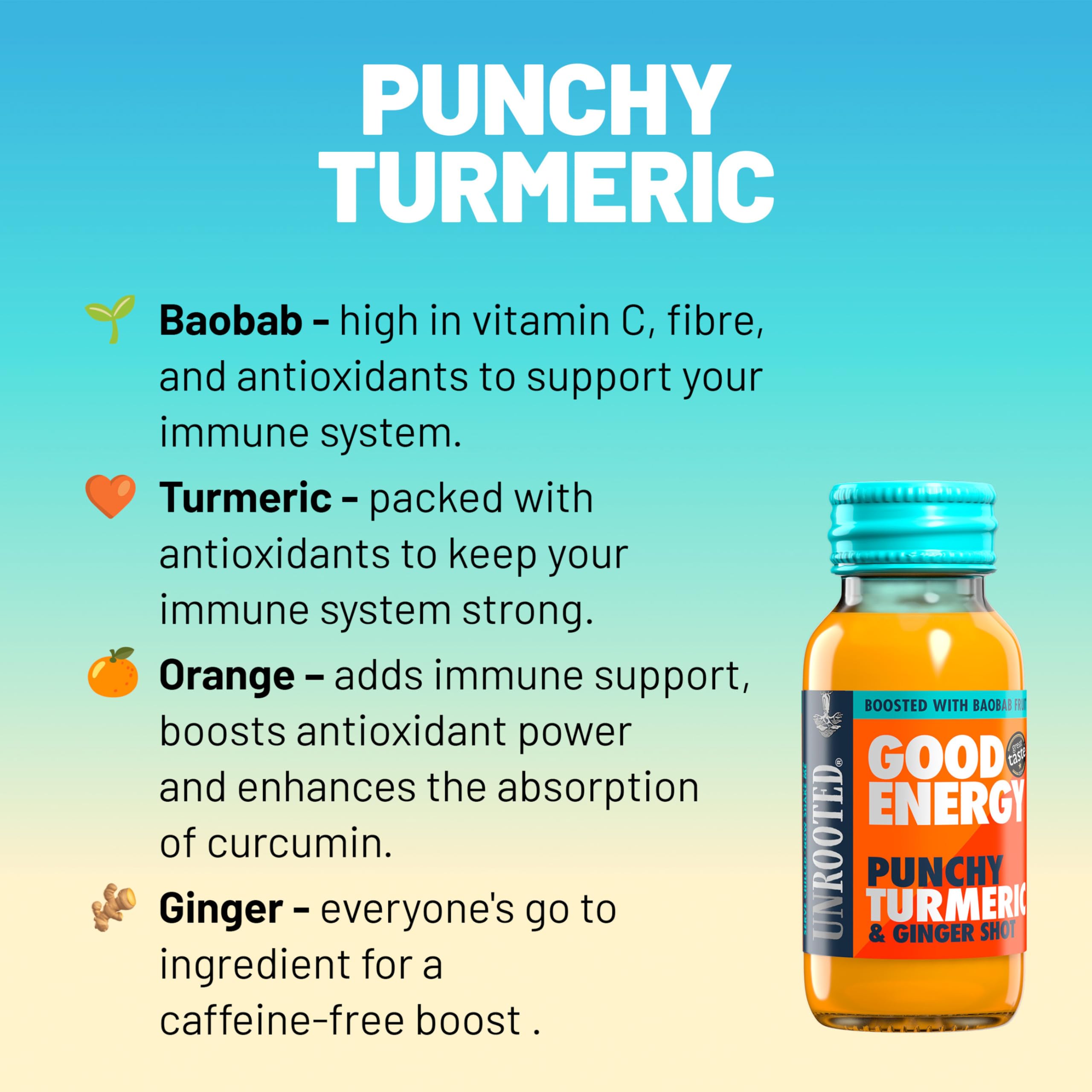 Unrooted Good Energy Shot baobab close-up, fiber-rich support for gut comfort.