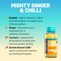 Unrooted Good Energy Shot chili pepper accent suggests warming notes for a quick boost.