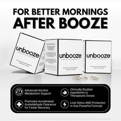 Unsupplements Unbooze ingredients icon set highlighting key actives.