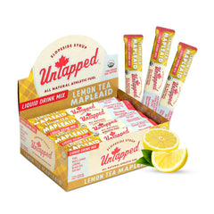 Untapped Lemon Tea Mapleaid box on kitchen counter for on-the-go hydration.