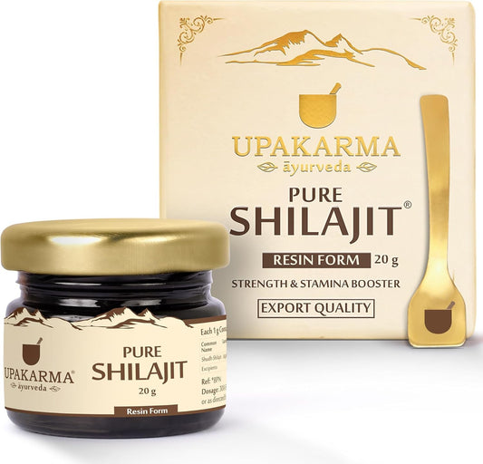 UPAKARMA Pure Shilajit Resin jar in 20g format for energy support