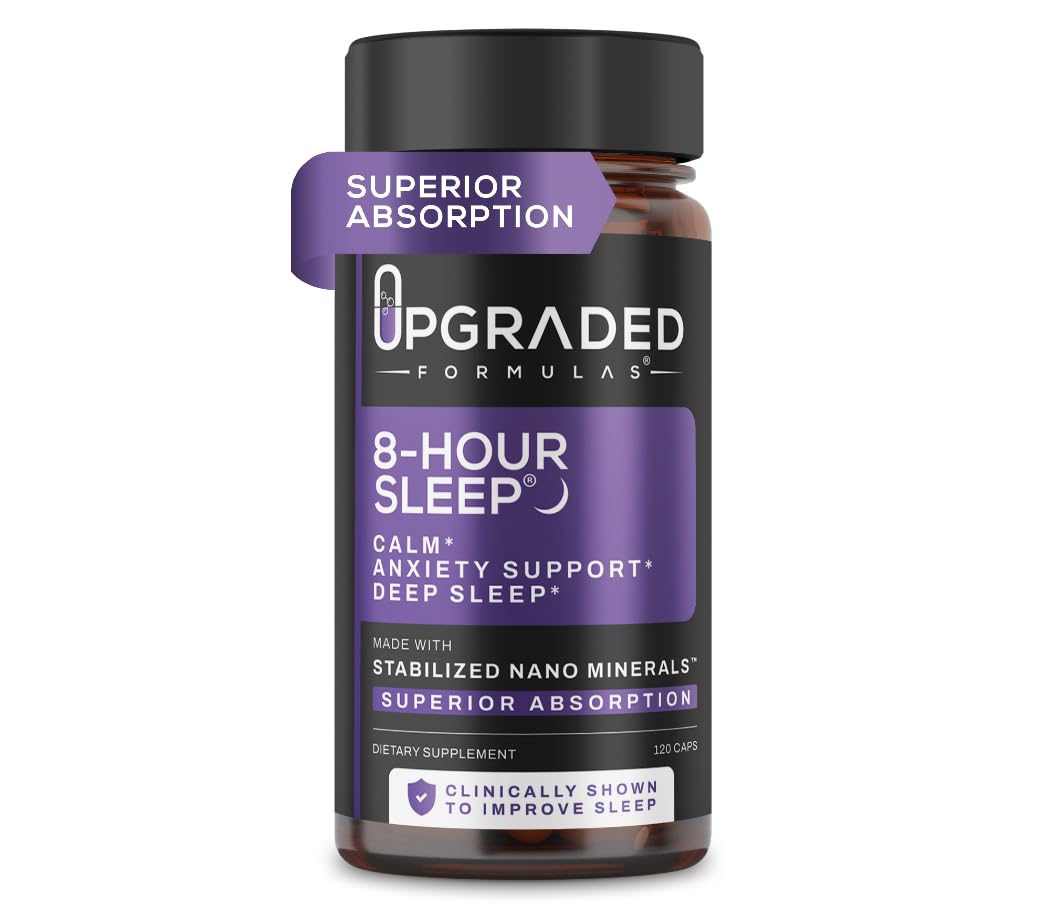 Upgraded Formulas 8-Hour Sleep bottle with capsules for a calmer night.