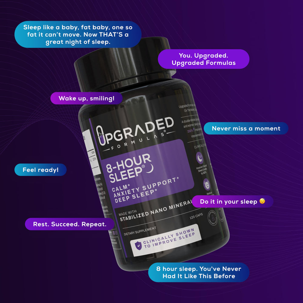 Upgraded Formulas 8-Hour Sleep pour shot illustrating easy nightly dosing.