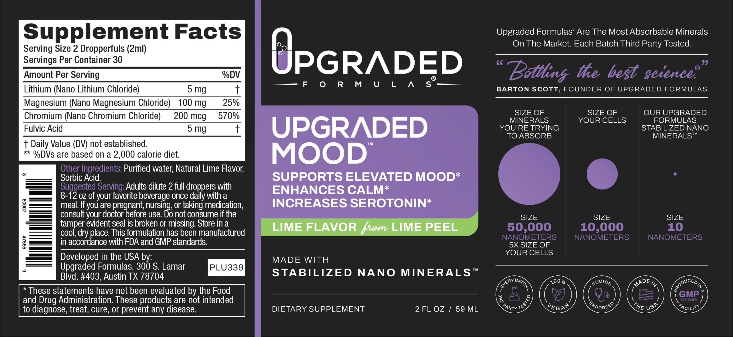 Upgraded Formulas Mood store display presents the product.