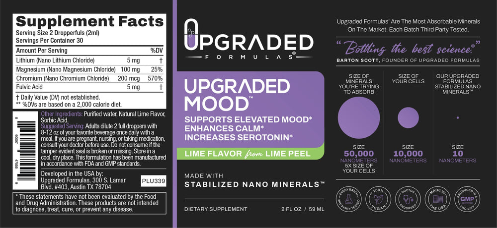 Upgraded Formulas Mood store display presents the product.