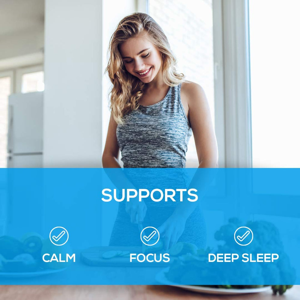 Upgraded Formulas Nano Magnesium on nightstand promoting calm evenings.
