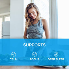 Upgraded Formulas Nano Magnesium on nightstand promoting calm evenings.